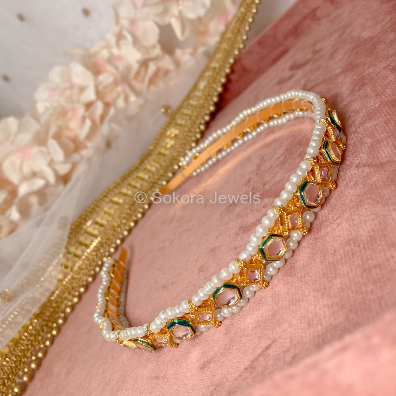 Pearl and Kundan Headband - SOKORA JEWELSPearl and Kundan Headband