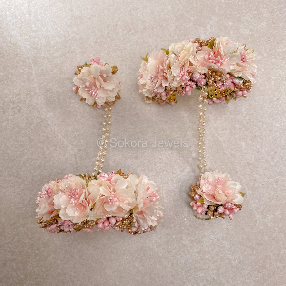 Pink Blossom Floral Hand Pieces - SOKORA JEWELSPink Blossom Floral Hand Pieces