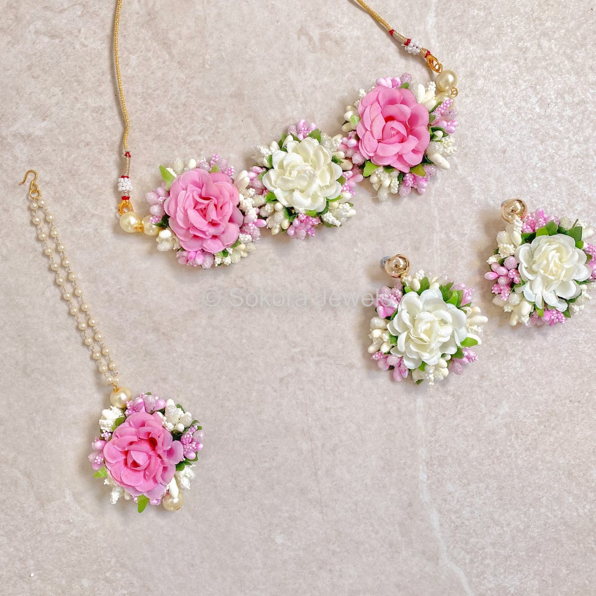 Pink Rose Necklace set - Pink - SOKORA JEWELSPink Rose Necklace set - Pink