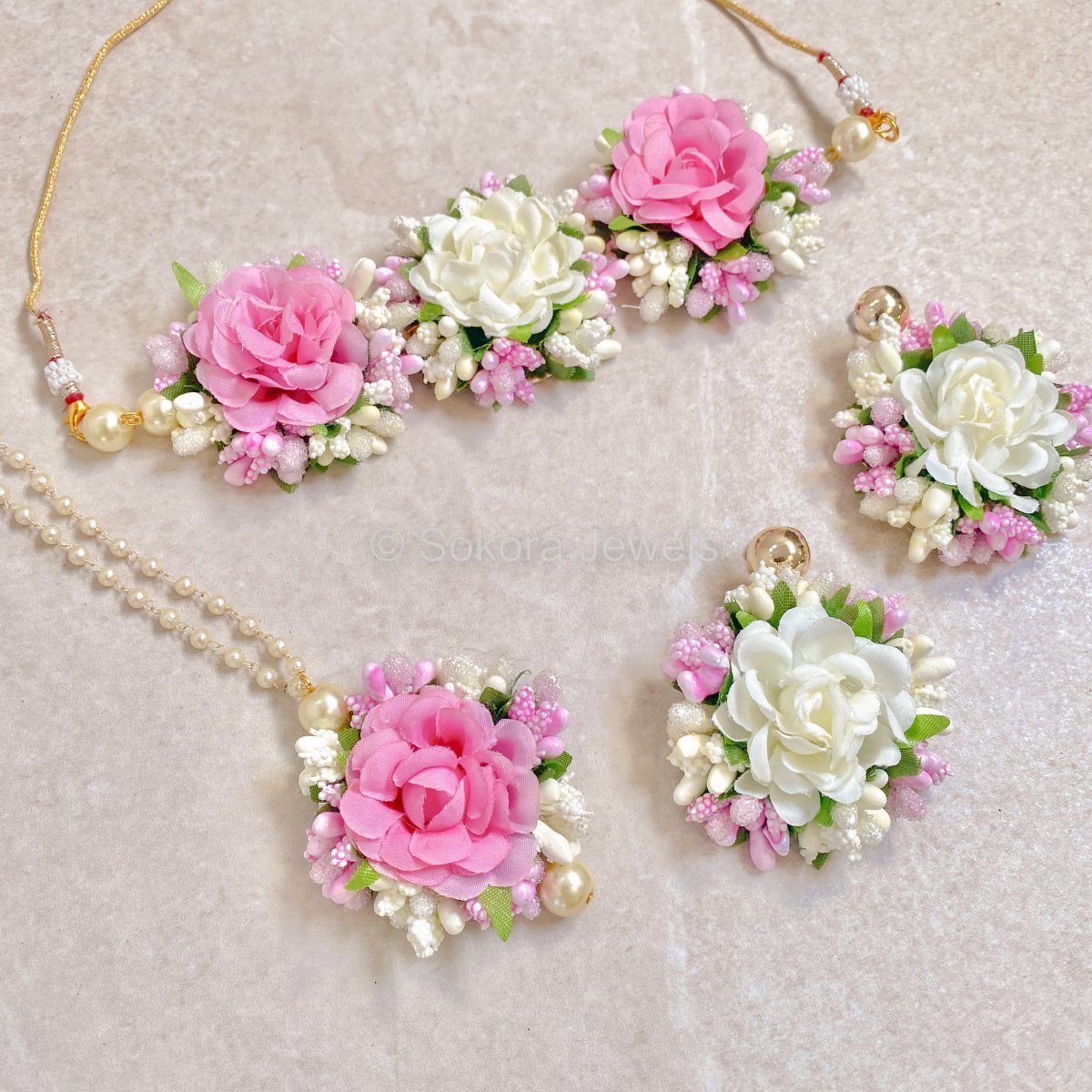Pink Rose Necklace set - Pink - SOKORA JEWELSPink Rose Necklace set - Pink