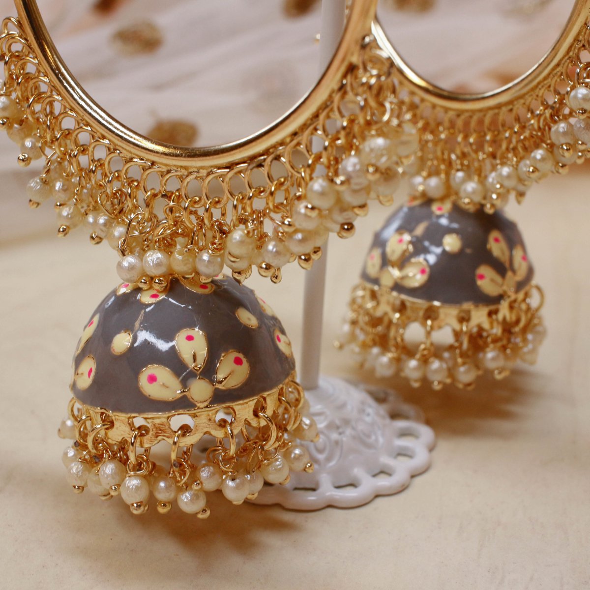 Small pearl sales jhumkas gold