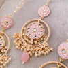Pravleen Painted Earrings and Tikka - Pink - SOKORA JEWELSPravleen Painted Earrings and Tikka - Pink