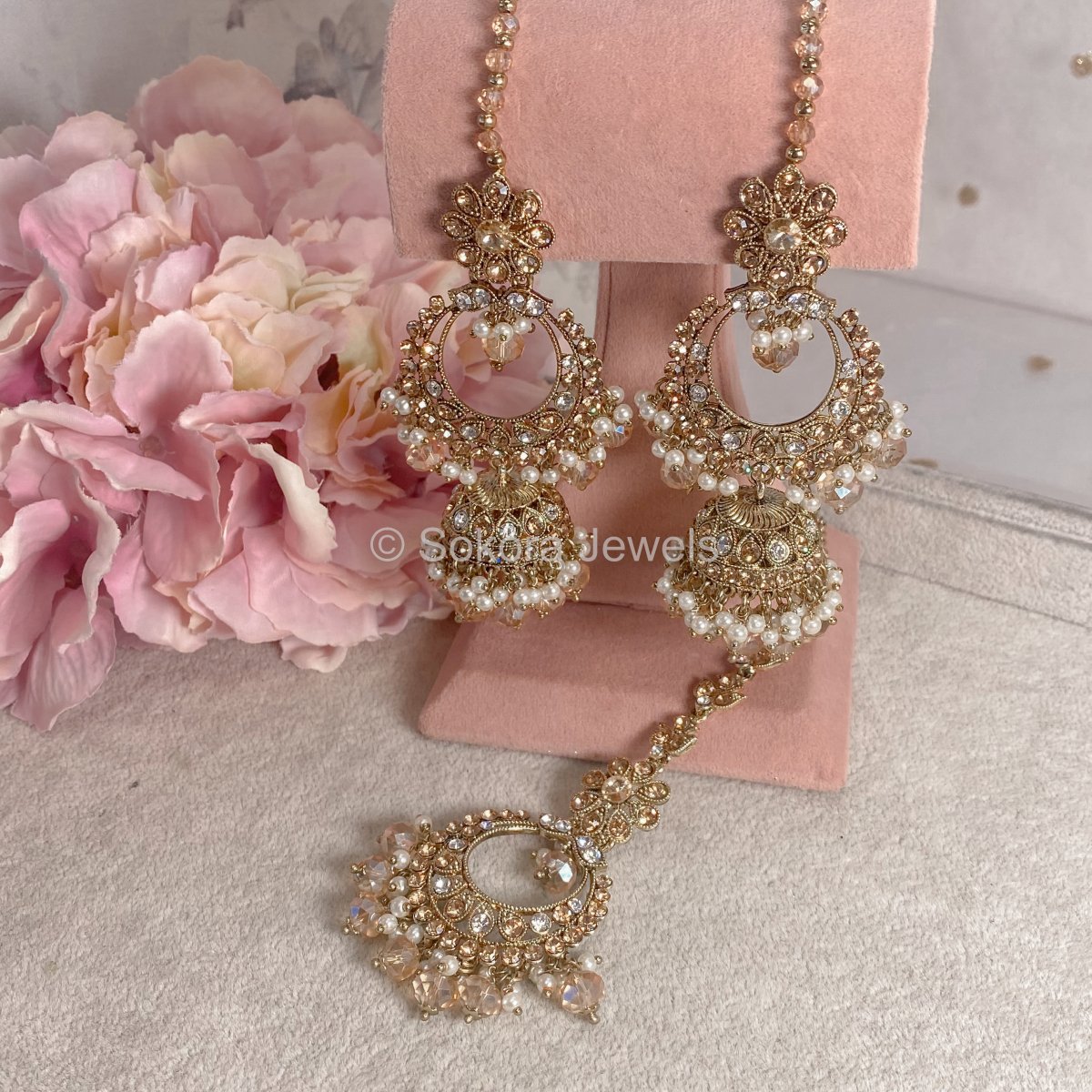 Gold Tone AD Stone Bridal Necklace Earrings set (color option) - SR100 –  Kaya Online