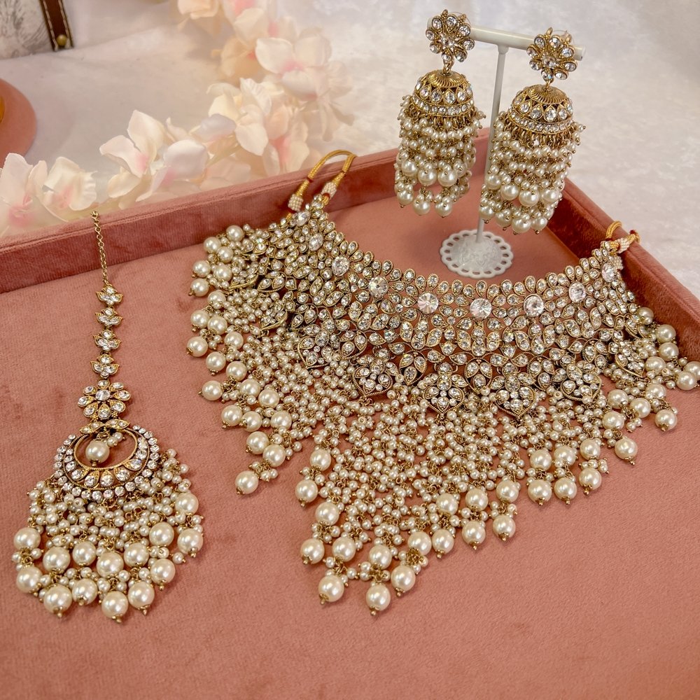 Meera Bridal Choker & Long Necklace Set - Golden – SOKORA JEWELS