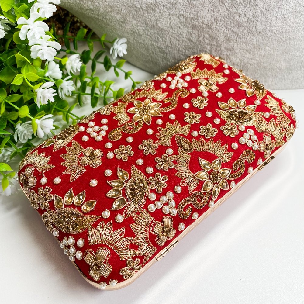 Red and sale gold clutch