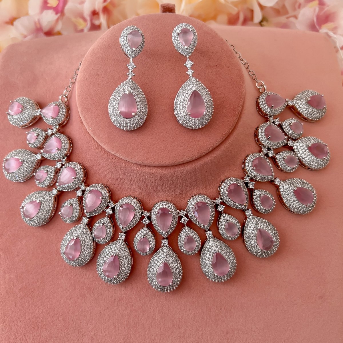Reema Pink Drop Diamante Set - SOKORA JEWELSReema Pink Drop Diamante SetNECKLACE SETS