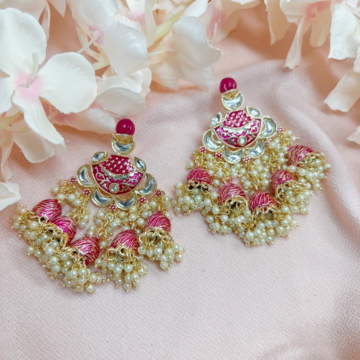 Rei Painted Jhumka Earrings - Hot Pink - SOKORA JEWELSRei Painted Jhumka Earrings - Hot Pink