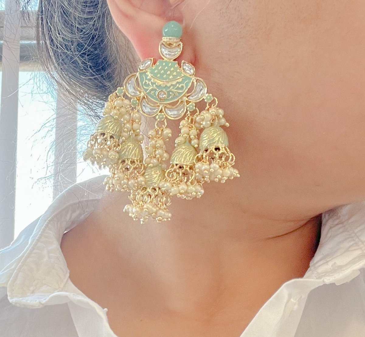 Rei Painted Jhumka Earrings - Light Blue – SOKORA JEWELS