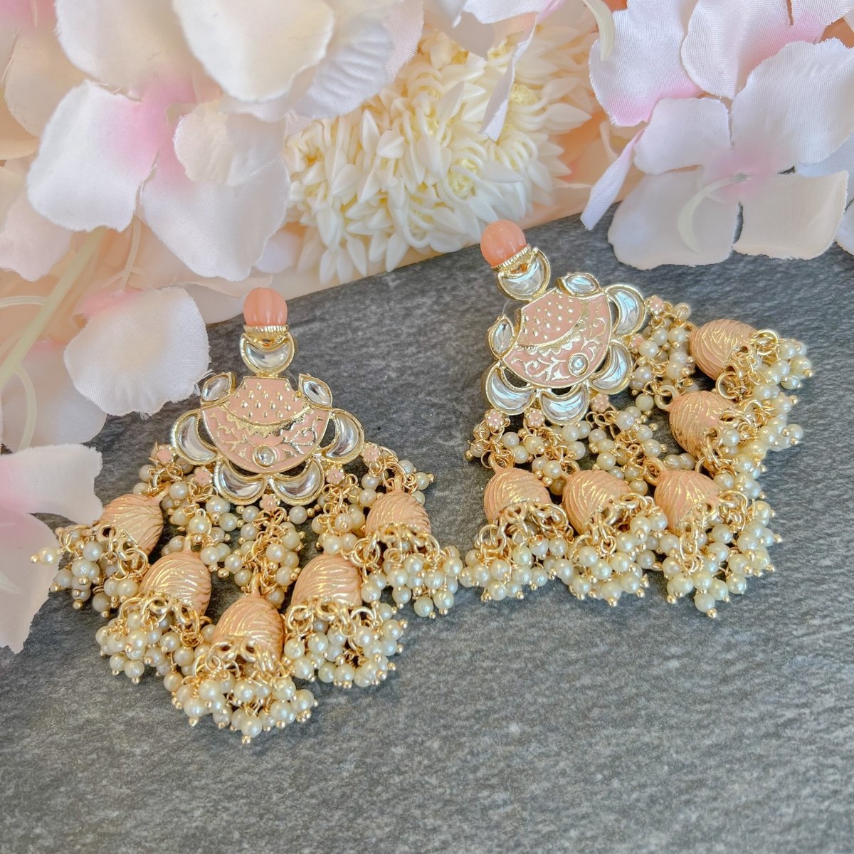 Peach deals earrings jhumkas