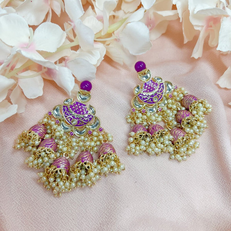 Rei Painted Jhumka Earrings - Purple - SOKORA JEWELSRei Painted Jhumka Earrings - Purple