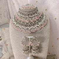 Rezwana Shanaya Double Bridal Necklace Set - Light Pink - SOKORA JEWELSRezwana Shanaya Double Bridal Necklace Set - Light Pinknecklace sets