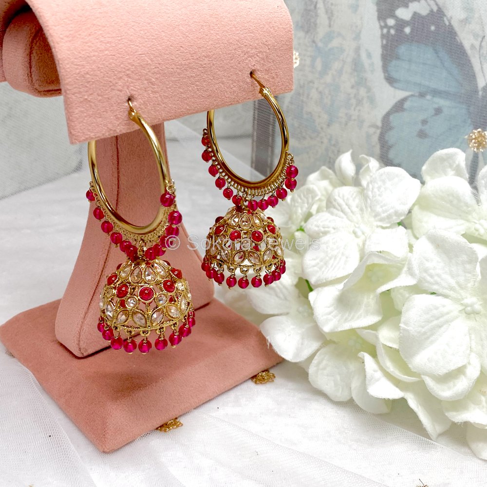 Flipkart.com - Buy CRUNCHY FASHION Gold-plated Royal Pink Stone Work Jhumka  Earrings Alloy Jhumki Earring Online at Best Prices in India