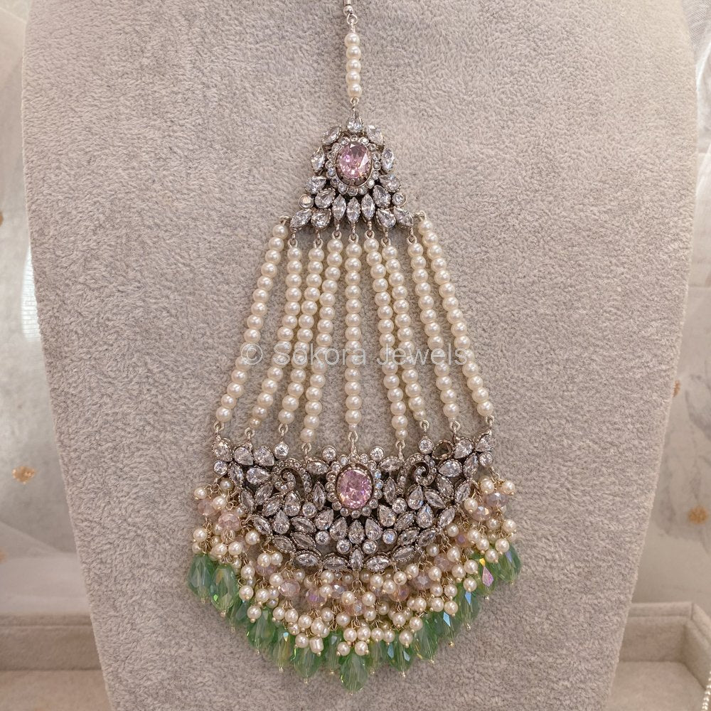 Safaa Bridal Necklace set - Mint/Silver - SOKORA JEWELSSafaa Bridal Necklace set - Mint/Silver