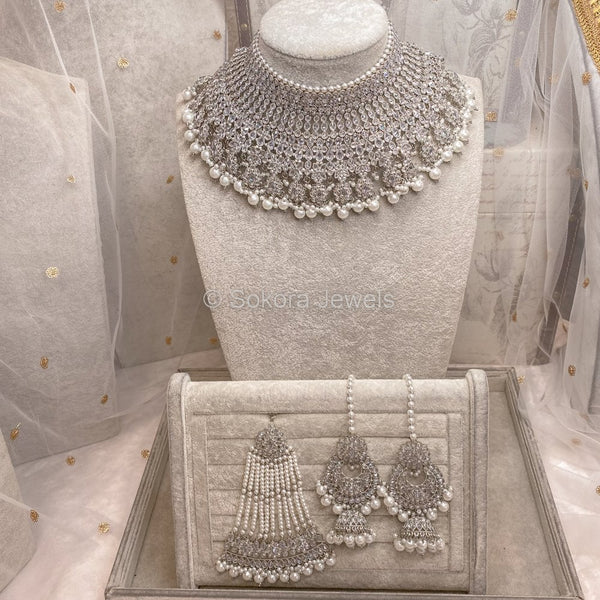 Sarah Bridal Necklace Set - Silver – SOKORA JEWELS