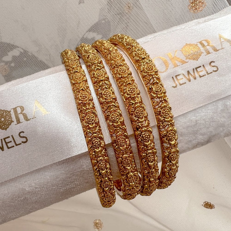Set of 4 Rose Detail Gold Bangles - SOKORA JEWELSSet of 4 Rose Detail Gold BanglesBANGLES