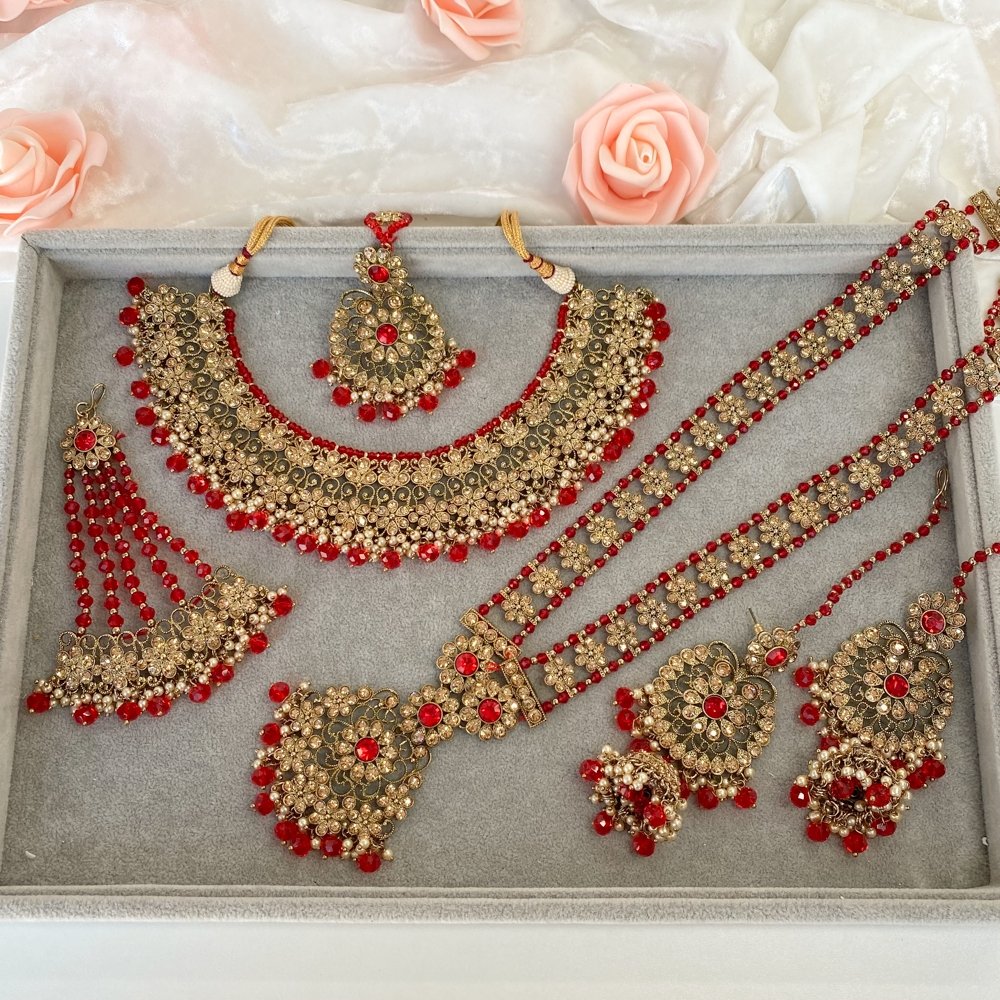 Shahmin Bridal necklace set - Red - SOKORA JEWELSShahmin Bridal necklace set - Red