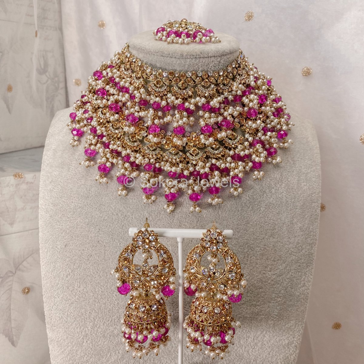 Shanaya Double Bridal Necklace Set - Pink - SOKORA JEWELSShanaya Double Bridal Necklace Set - Pinknecklace sets