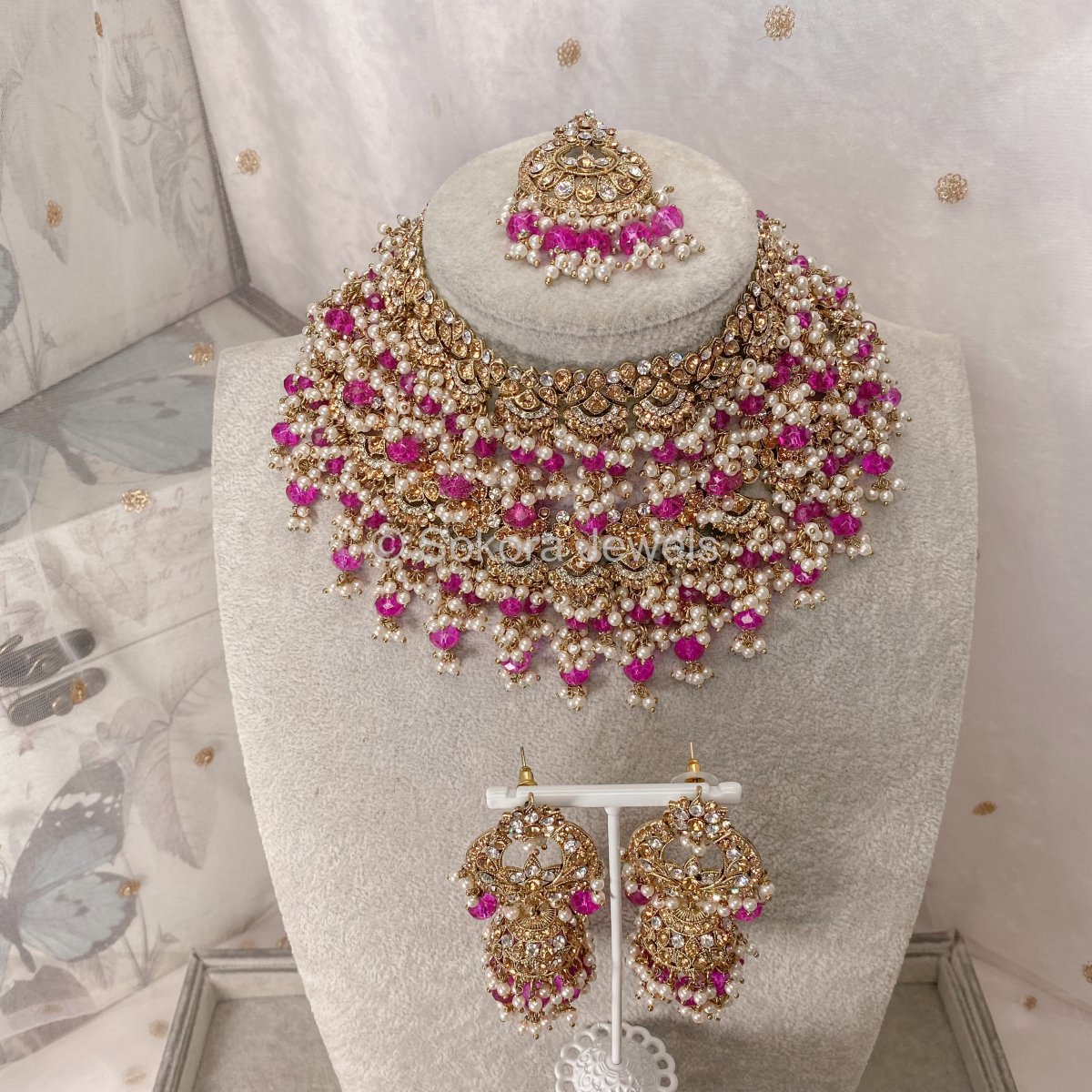 Shanaya Double Bridal Necklace Set - Pink - SOKORA JEWELSShanaya Double Bridal Necklace Set - Pinknecklace sets
