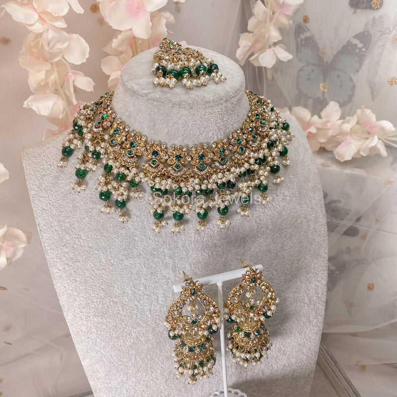 Shanaya Necklace Set - Green - SOKORA JEWELSShanaya Necklace Set - Greennecklace sets