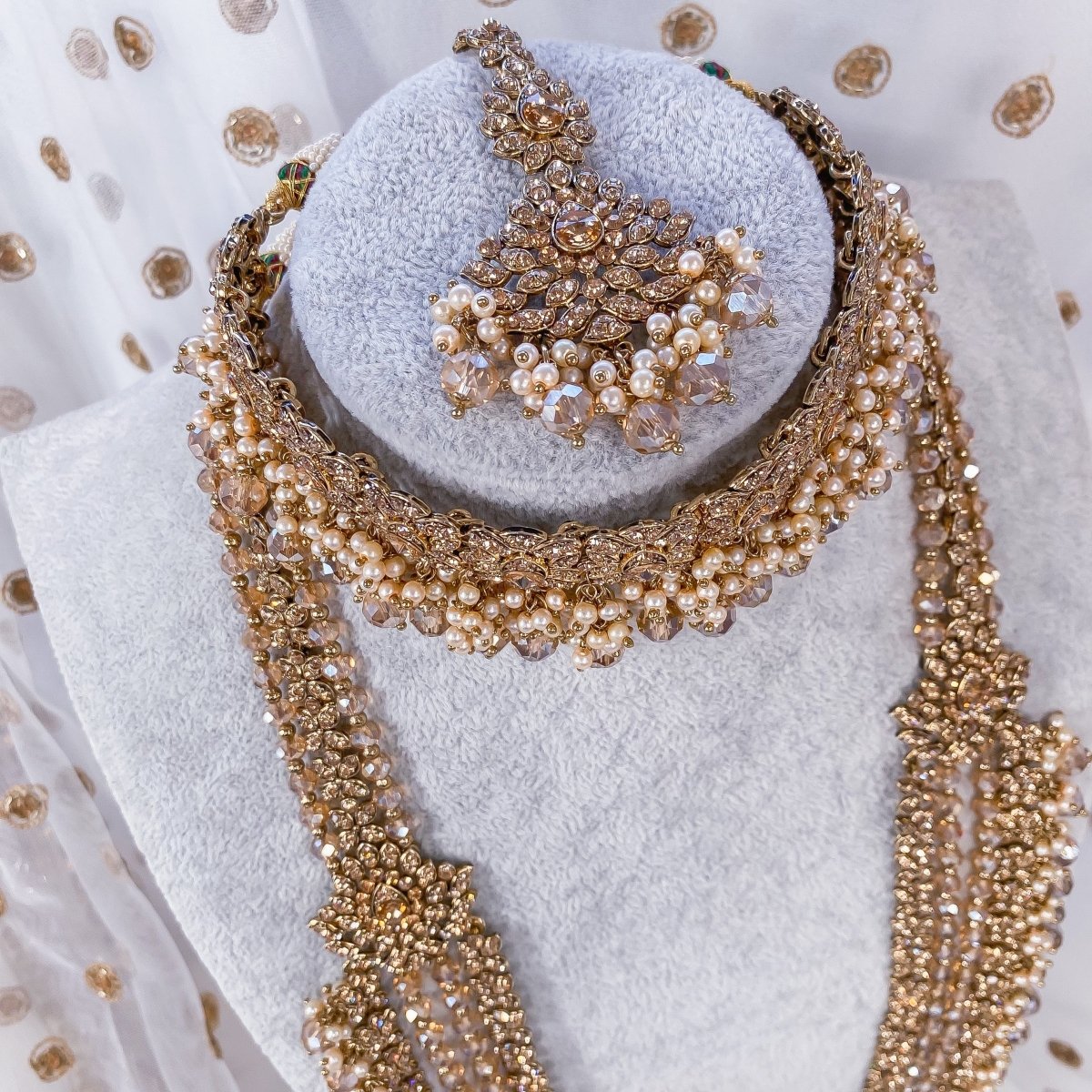 Bridal Kundan Necklace set in mint drops – Masayaa