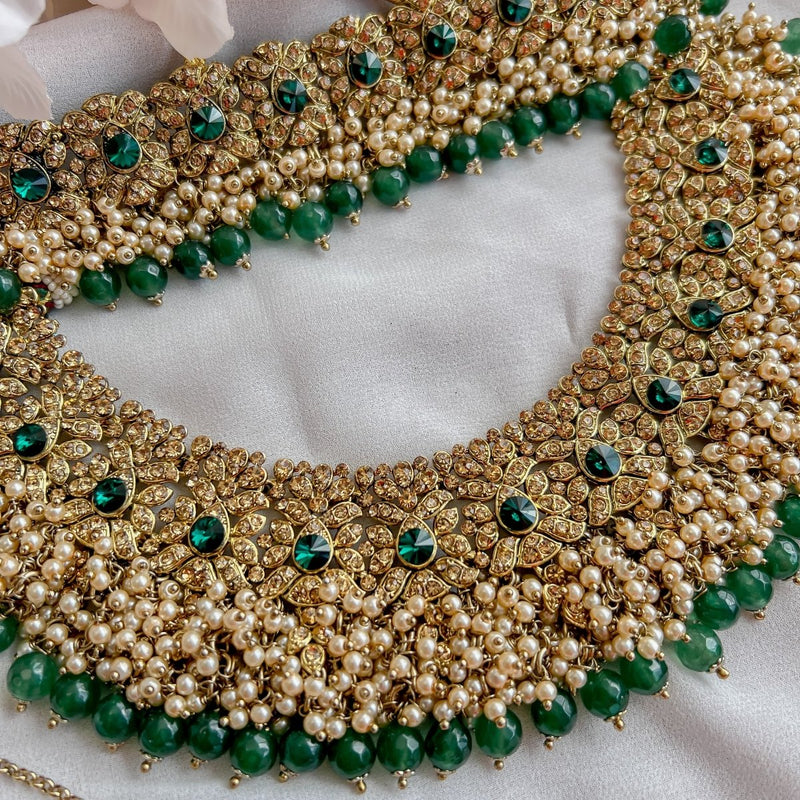 Shazmeen Bridal Necklace set - Green - SOKORA JEWELSShazmeen Bridal Necklace set - Green