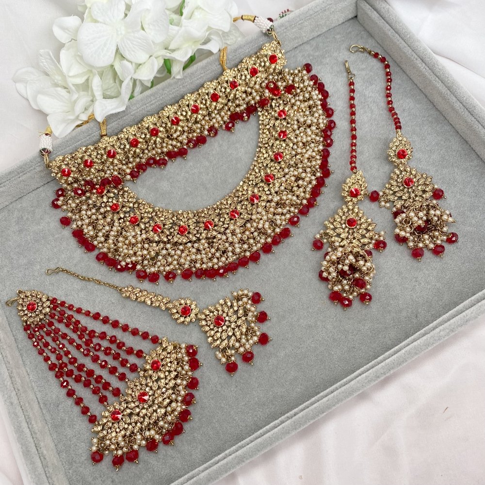 Shazmeen Bridal Necklace set Red – SOKORA JEWELS
