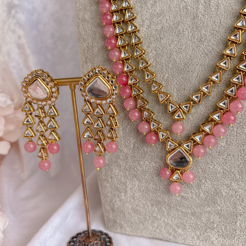 Shila Long Necklace set - Coral Pink - SOKORA JEWELSShila Long Necklace set - Coral Pink