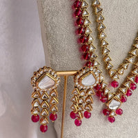 Shila Long Necklace set - Dark Pink - SOKORA JEWELSShila Long Necklace set - Dark Pink