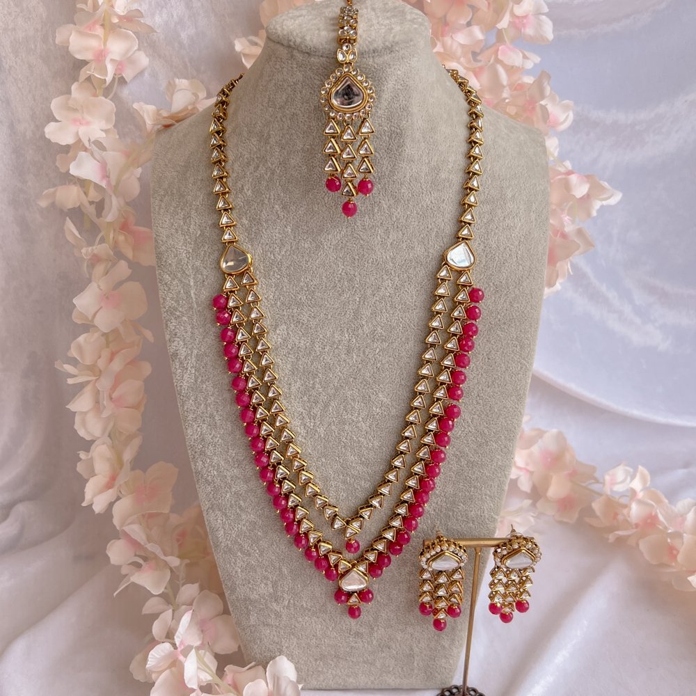 Shila Long Necklace set - Hot Pink - SOKORA JEWELSShila Long Necklace set - Hot Pink