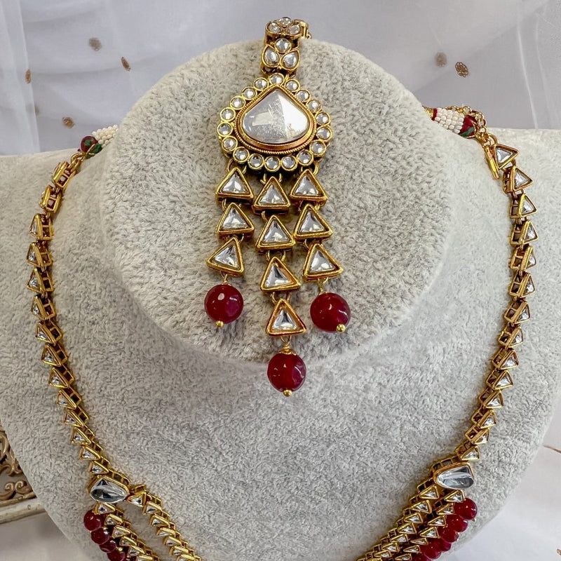 Shila Long Necklace set - Maroon - SOKORA JEWELSShila Long Necklace set - Maroon