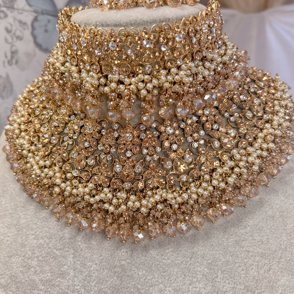 Shumi Bridal Double necklace set - Golden - SOKORA JEWELSShumi Bridal Double necklace set - Golden