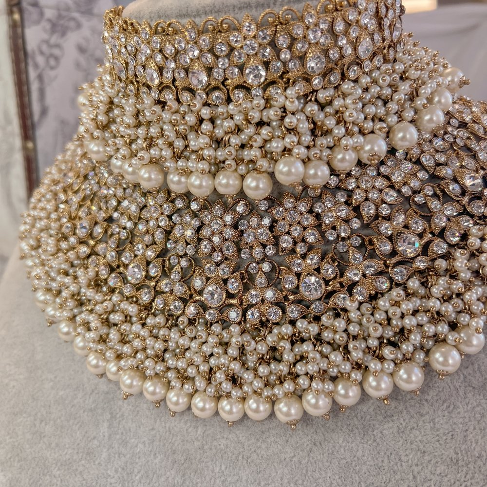Shumi Bridal Double necklace set - Pearl - SOKORA JEWELSShumi Bridal Double necklace set - Pearl