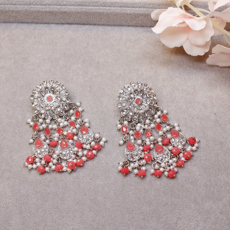 Silver Tassel Earrings - Coral - SOKORA JEWELSSilver Tassel Earrings - Coral