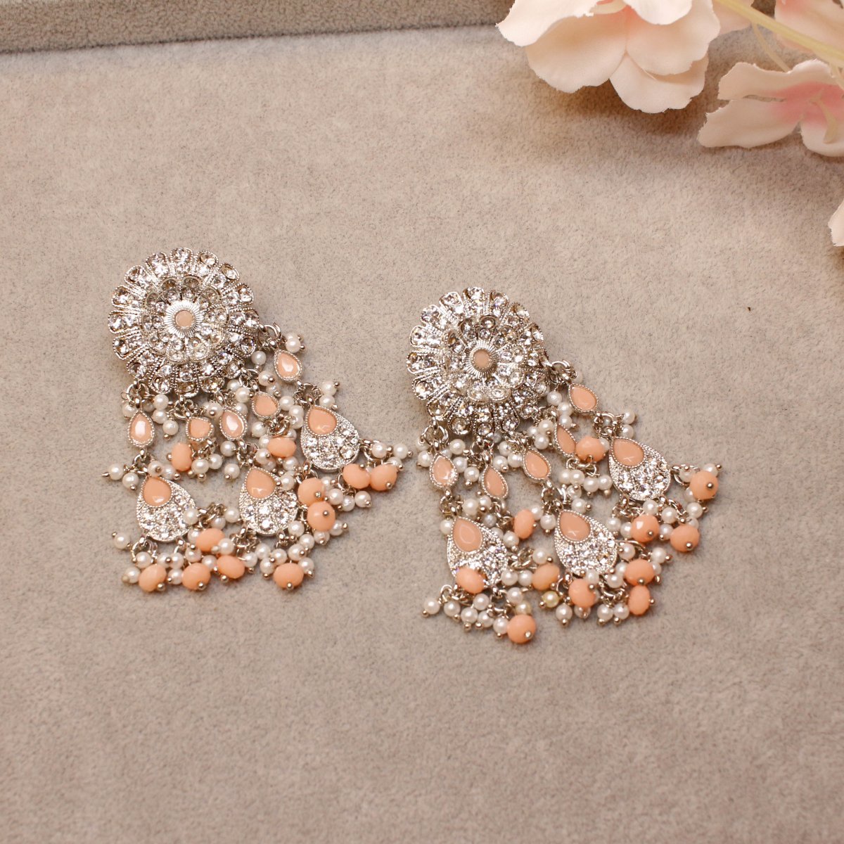 Silver Tassel Earrings - Peach - SOKORA JEWELSSilver Tassel Earrings - Peach