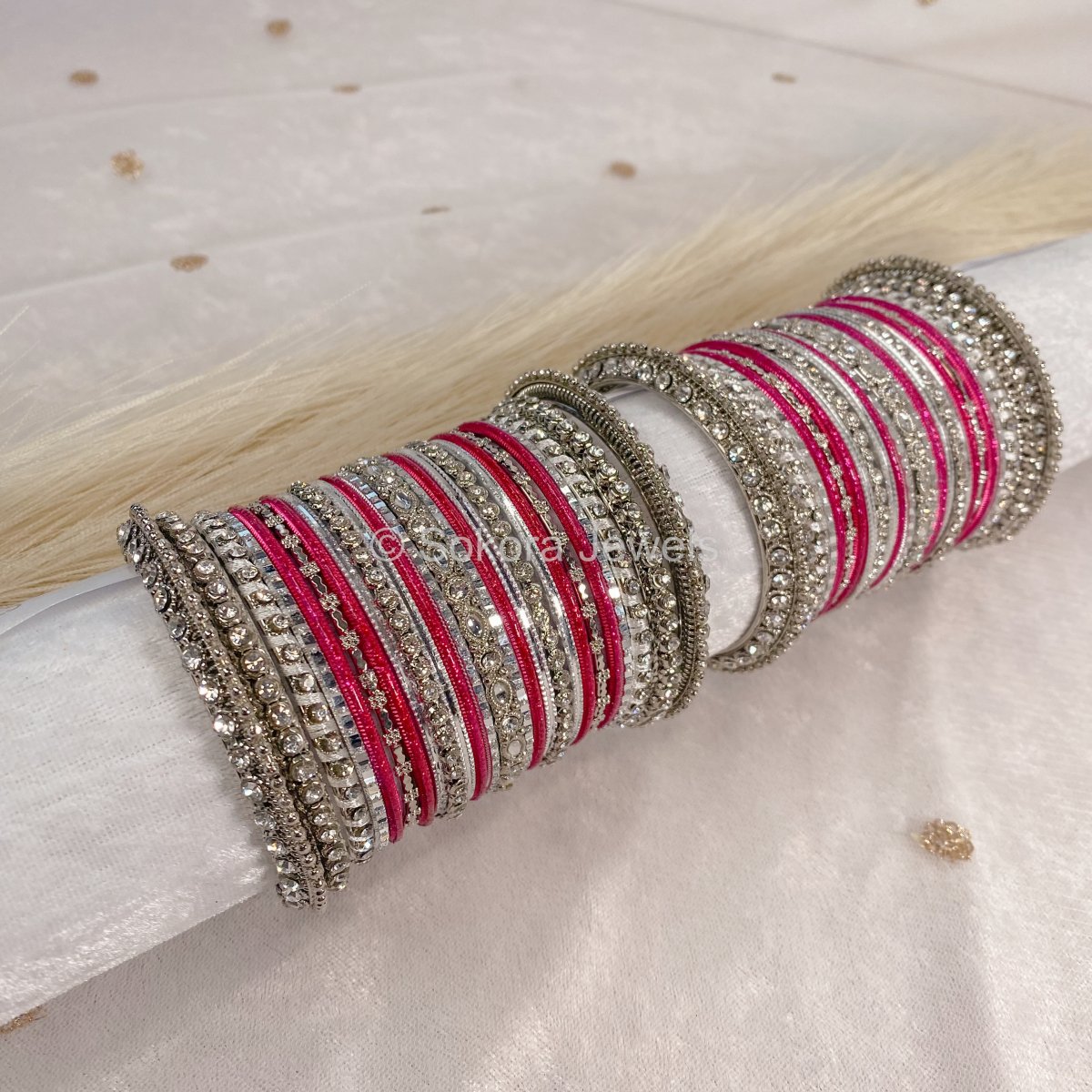 Simple Bangle Set - Silver & Hot Pink - SOKORA JEWELSSimple Bangle Set - Silver & Hot PinkBANGLES