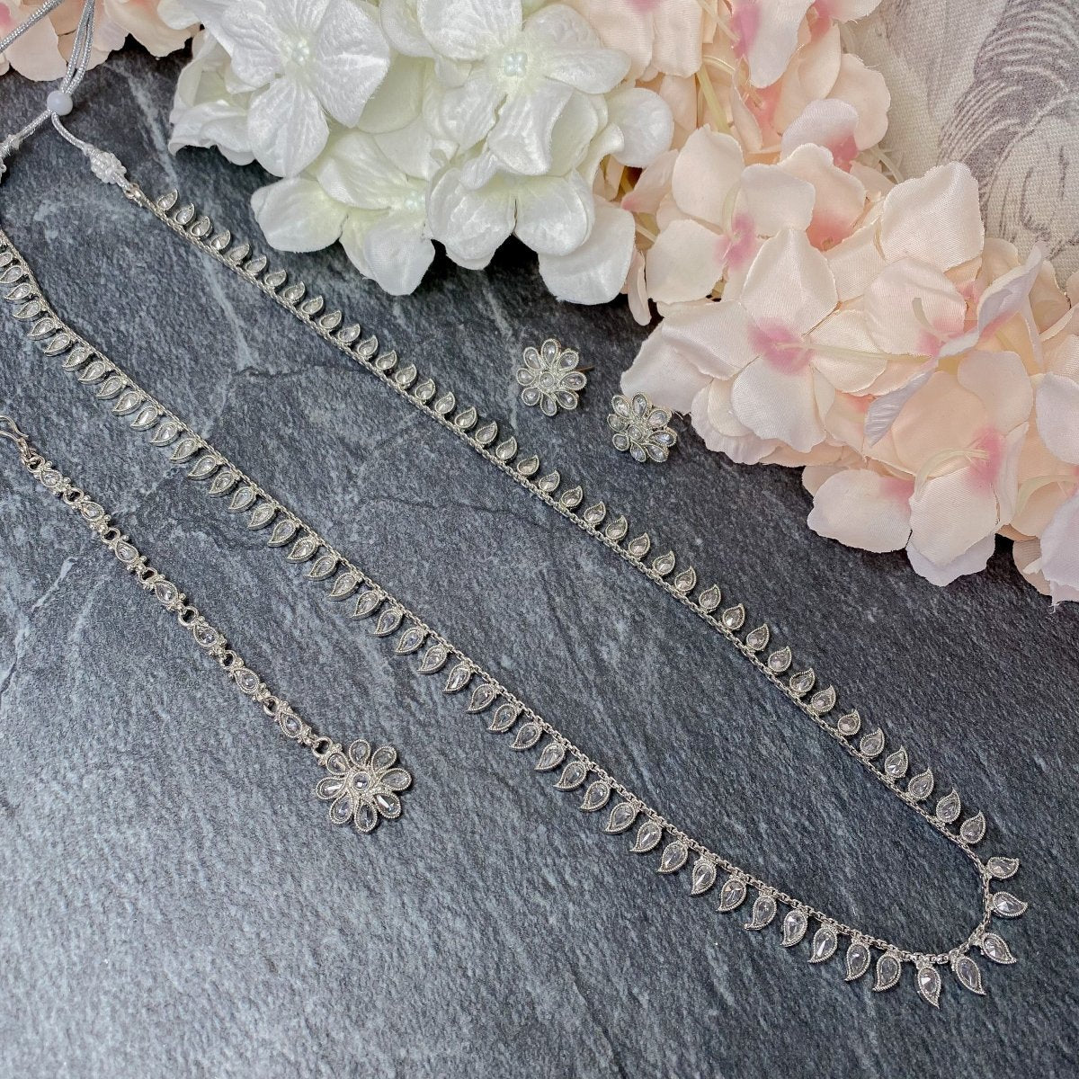 Simple Long Necklace set - Silver - SOKORA JEWELSSimple Long Necklace set - Silver