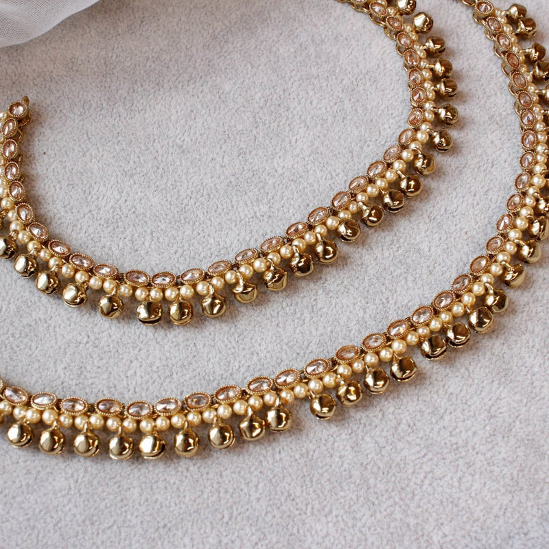 Slim Antique Gold Anklets with Bells - SOKORA JEWELSSlim Antique Gold Anklets with Bells
