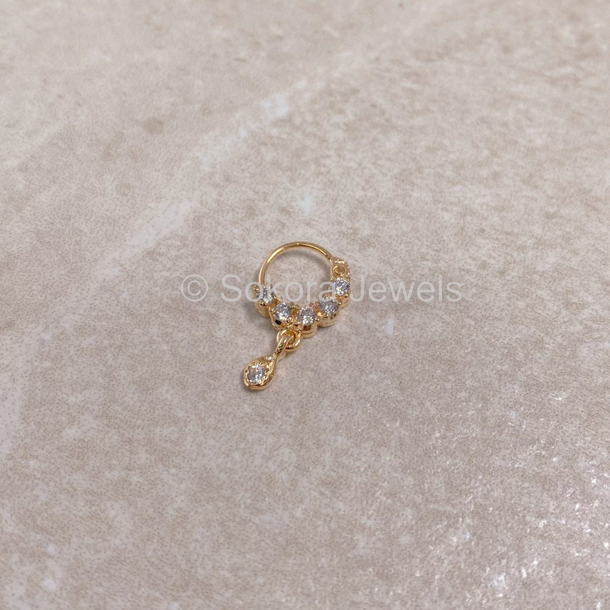 Small Gold & Clear Crystal Nose Ring - Pierced (Left) - SOKORA JEWELSSmall Gold & Clear Crystal Nose Ring - Pierced (Left)