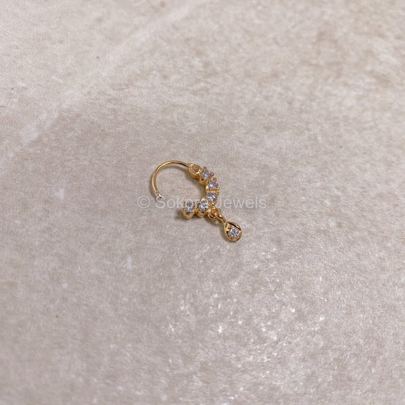 Small Gold & Clear Crystal Nose Ring - Pierced (Left) - SOKORA JEWELSSmall Gold & Clear Crystal Nose Ring - Pierced (Left)