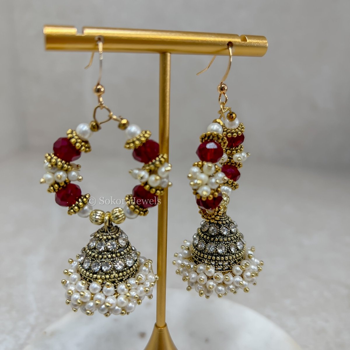 Jhumka Necklace set - Red – SOKORA JEWELS