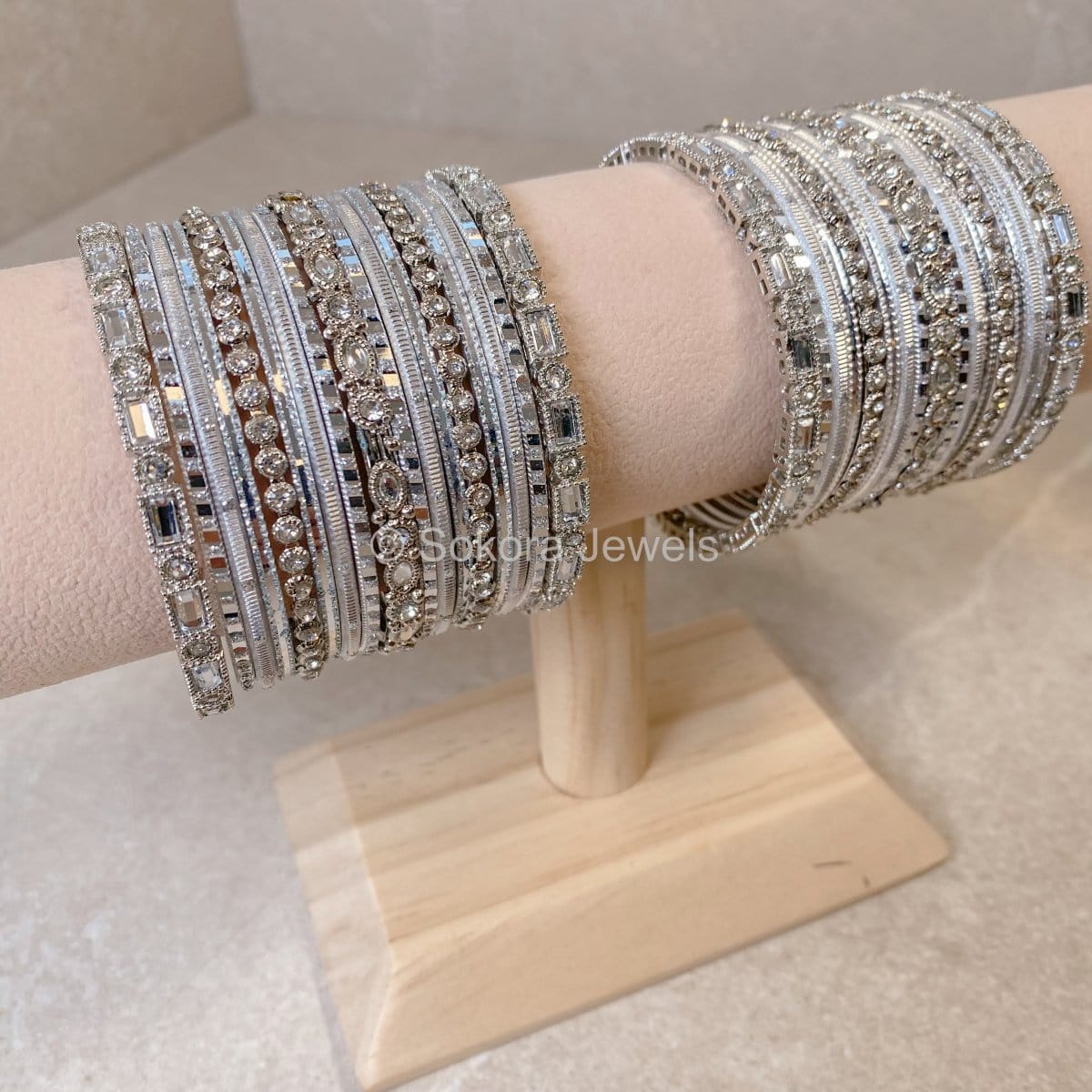 Small Sparkling Silver Mirror Bangle Set