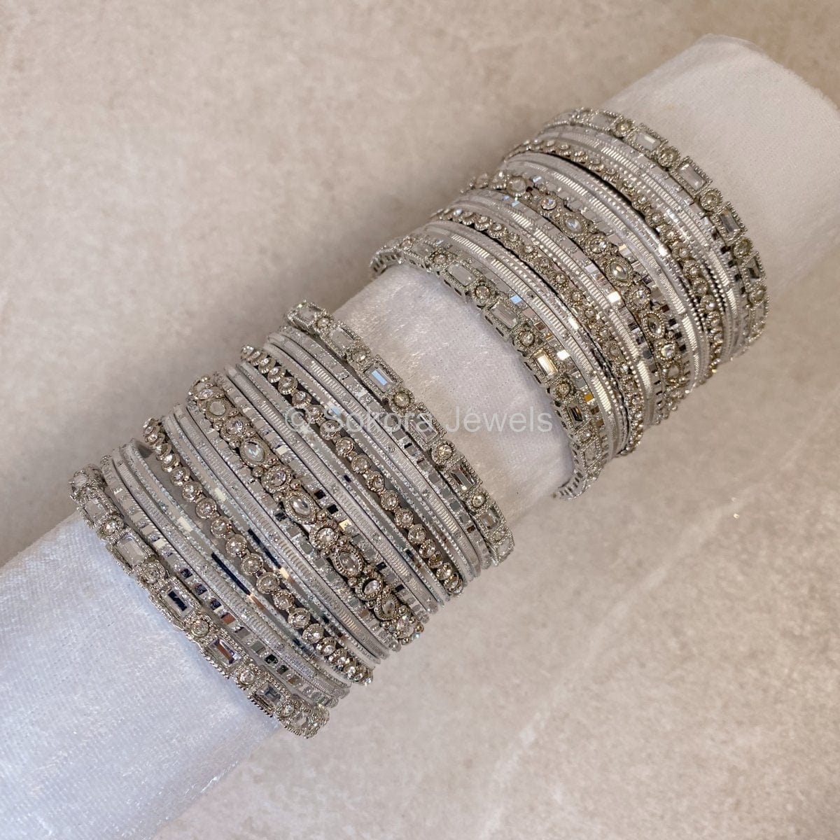 Small Sparkling Silver Mirror Bangle Set