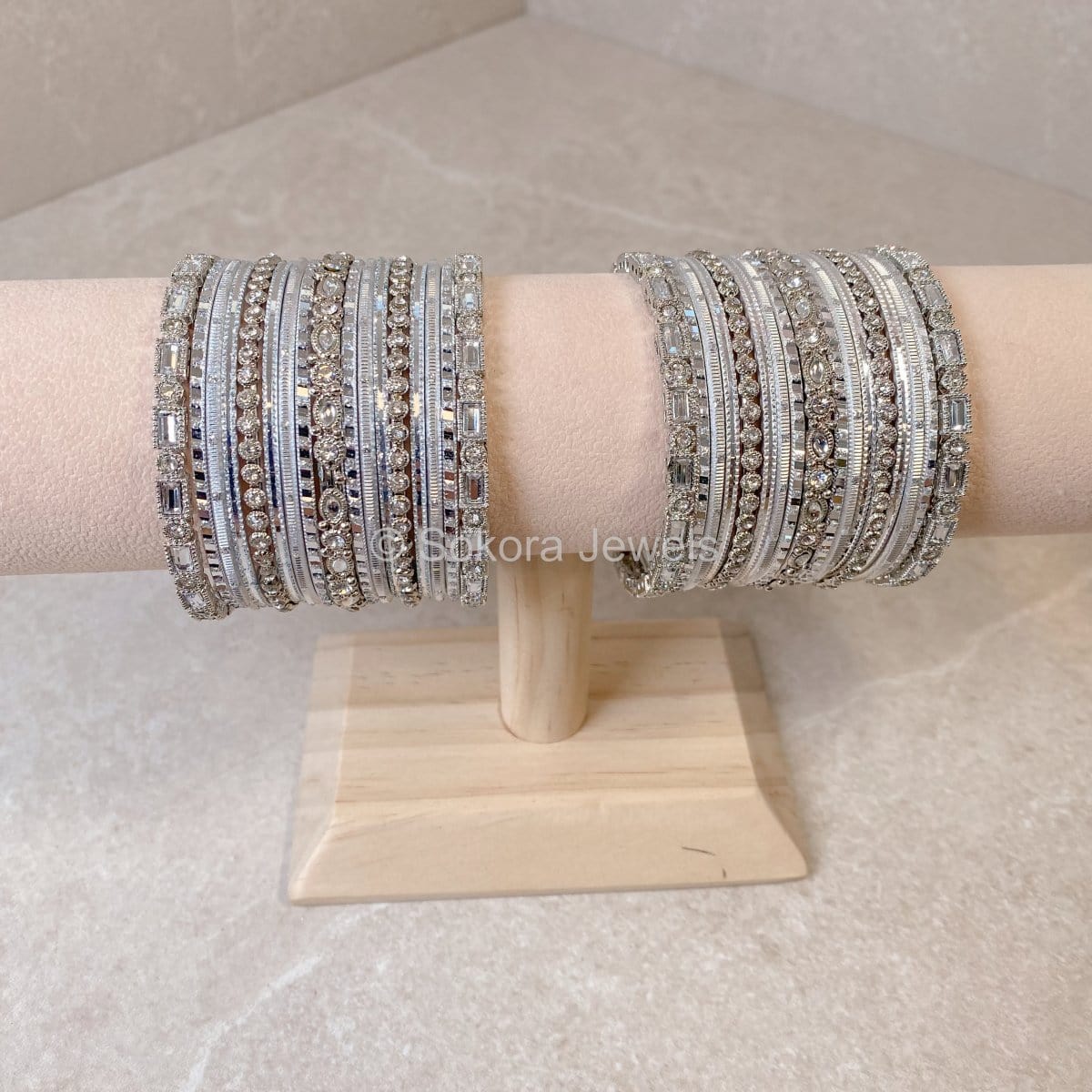 Small Sparkling Silver Mirror Bangle Set