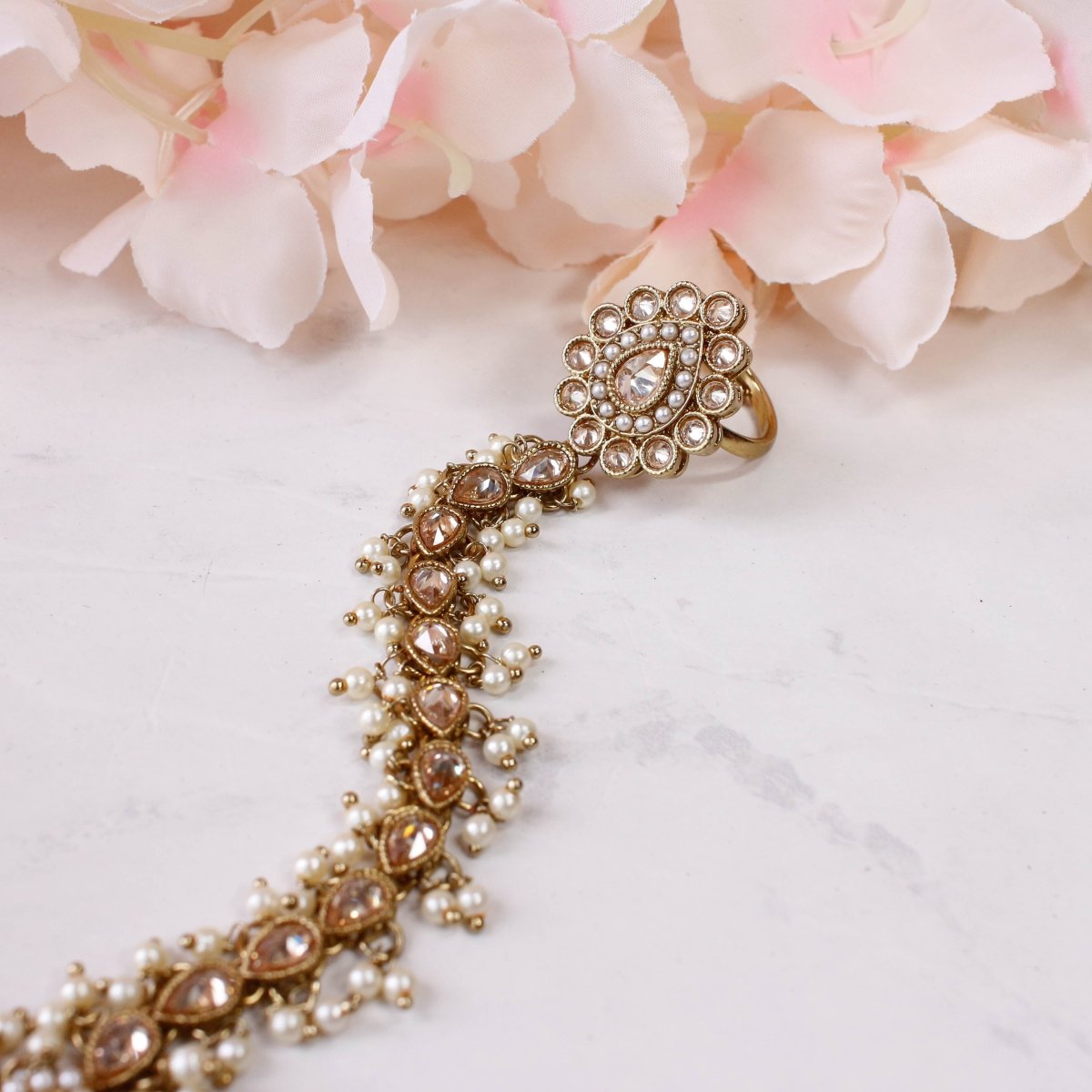 Statement Pearl Droplet Hand Harness - Champagne - SOKORA JEWELSStatement Pearl Droplet Hand Harness - Champagne