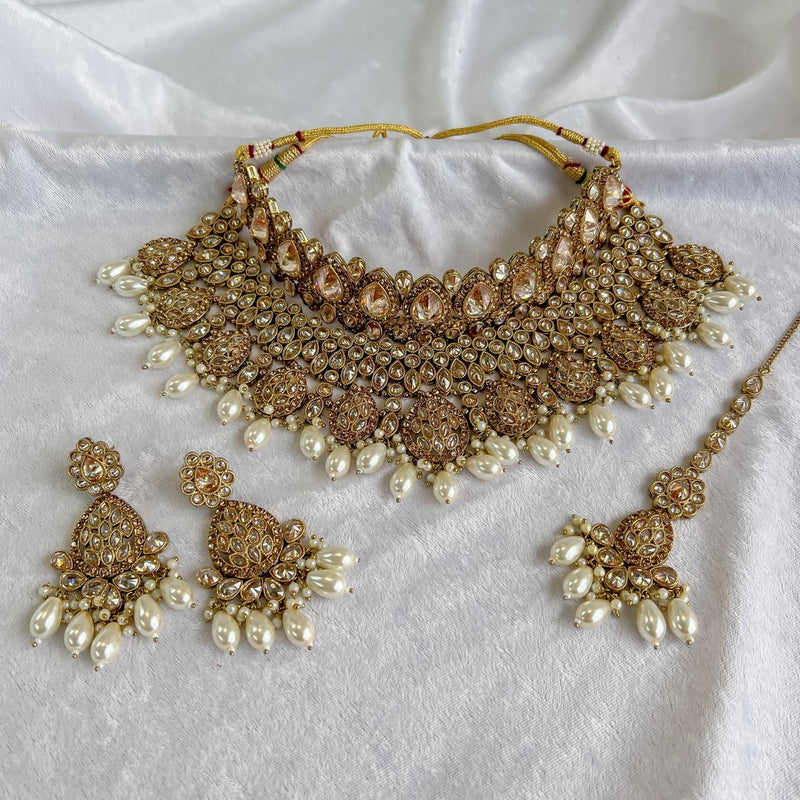 Tahia Bridal Double necklace set - Champagne - SOKORA JEWELSTahia Bridal Double necklace set - Champagne