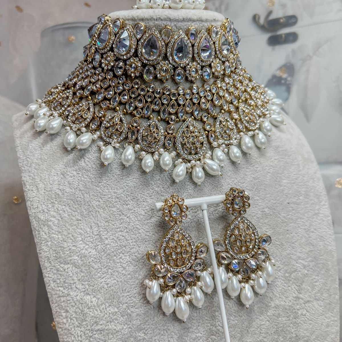 Tahia Bridal Double necklace set - Clear Crystal - SOKORA JEWELSTahia Bridal Double necklace set - Clear Crystal