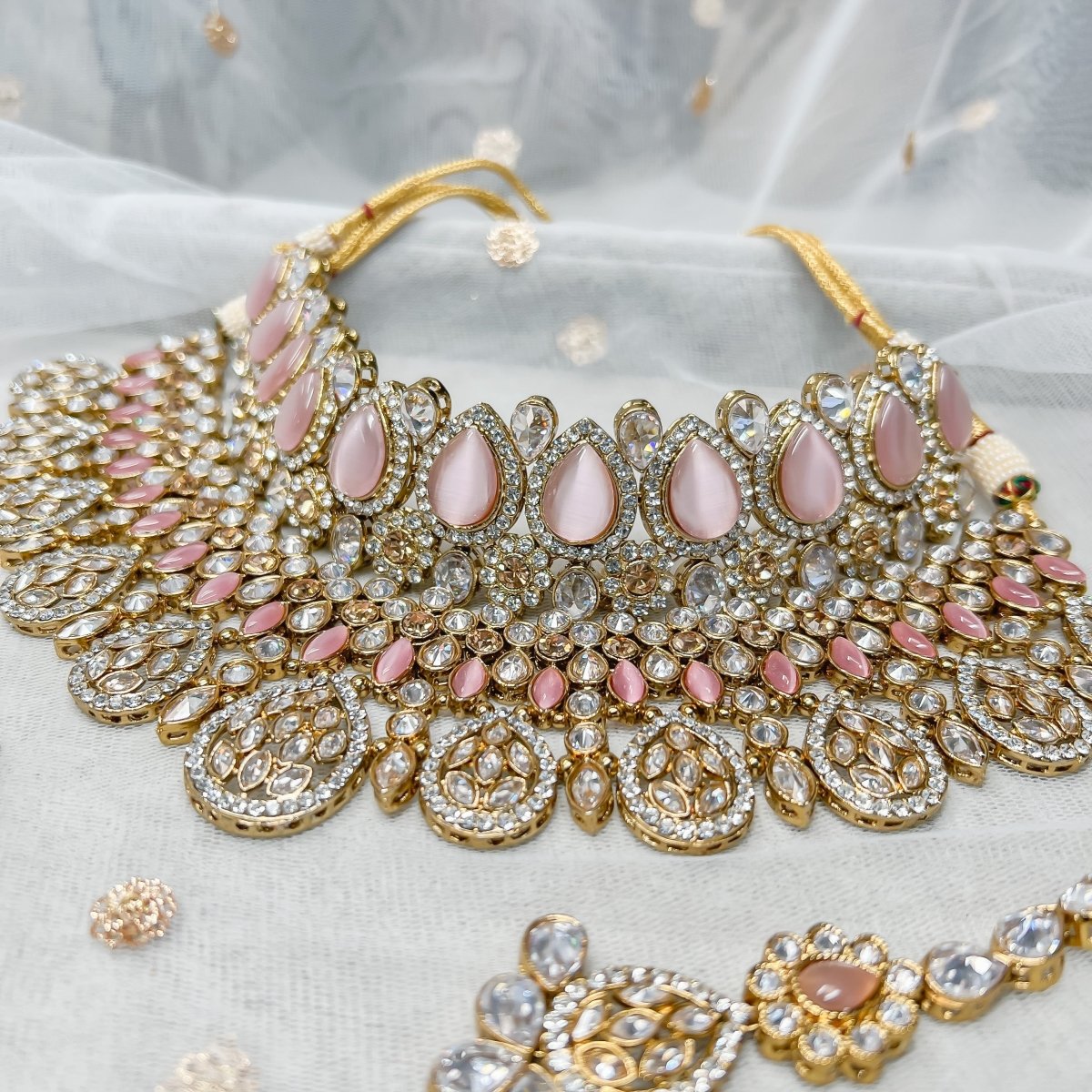 Tahia Bridal Double necklace set - Fondant Pink - SOKORA JEWELSTahia Bridal Double necklace set - Fondant Pink