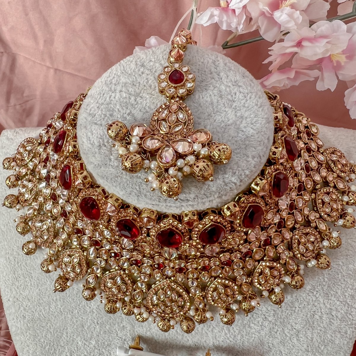 Maroon kundan deals jewellery set