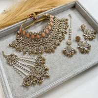 Tahia Bridal Double necklace set - Peach - SOKORA JEWELSTahia Bridal Double necklace set - Peach
