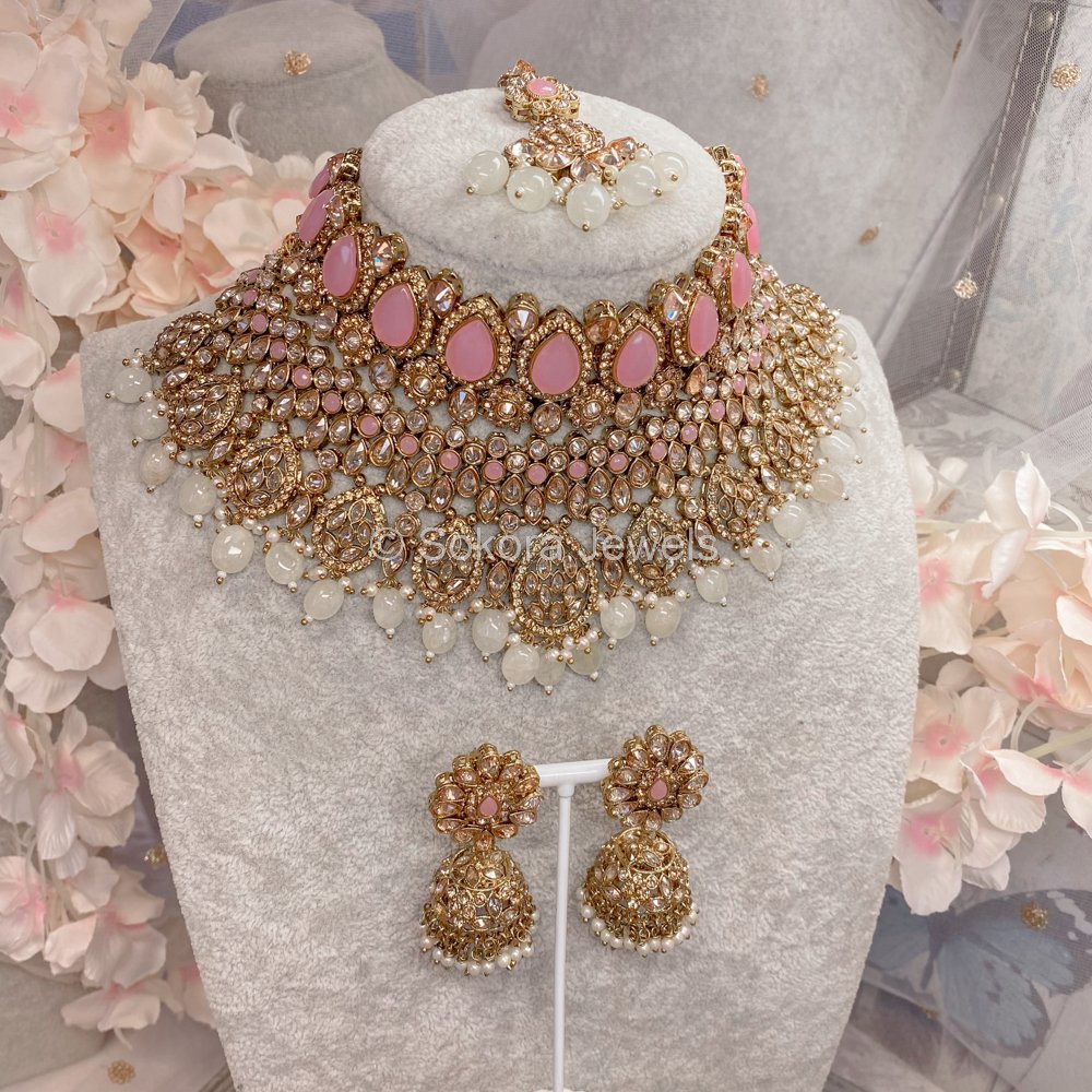 Beautiful gold plated double layer necklace set